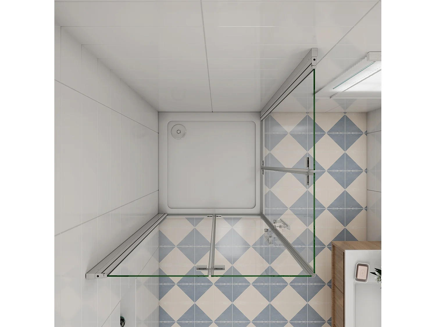 Vierkante douchecabine 100x100x185cm,dubbele vouwdeur,hoek instap,6mm veiligheidsglas nano coating