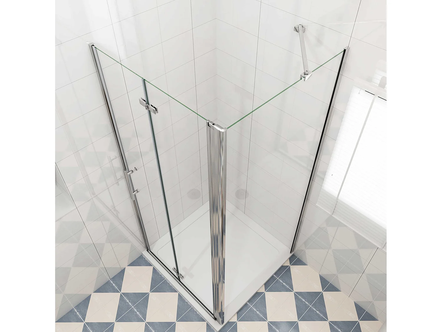 Douchecabine 90x70x195cm, draaideur+ vouwdeur (L-vorm),NANO EasyClean veiligheidsglas,stabilisatiestang 45cm