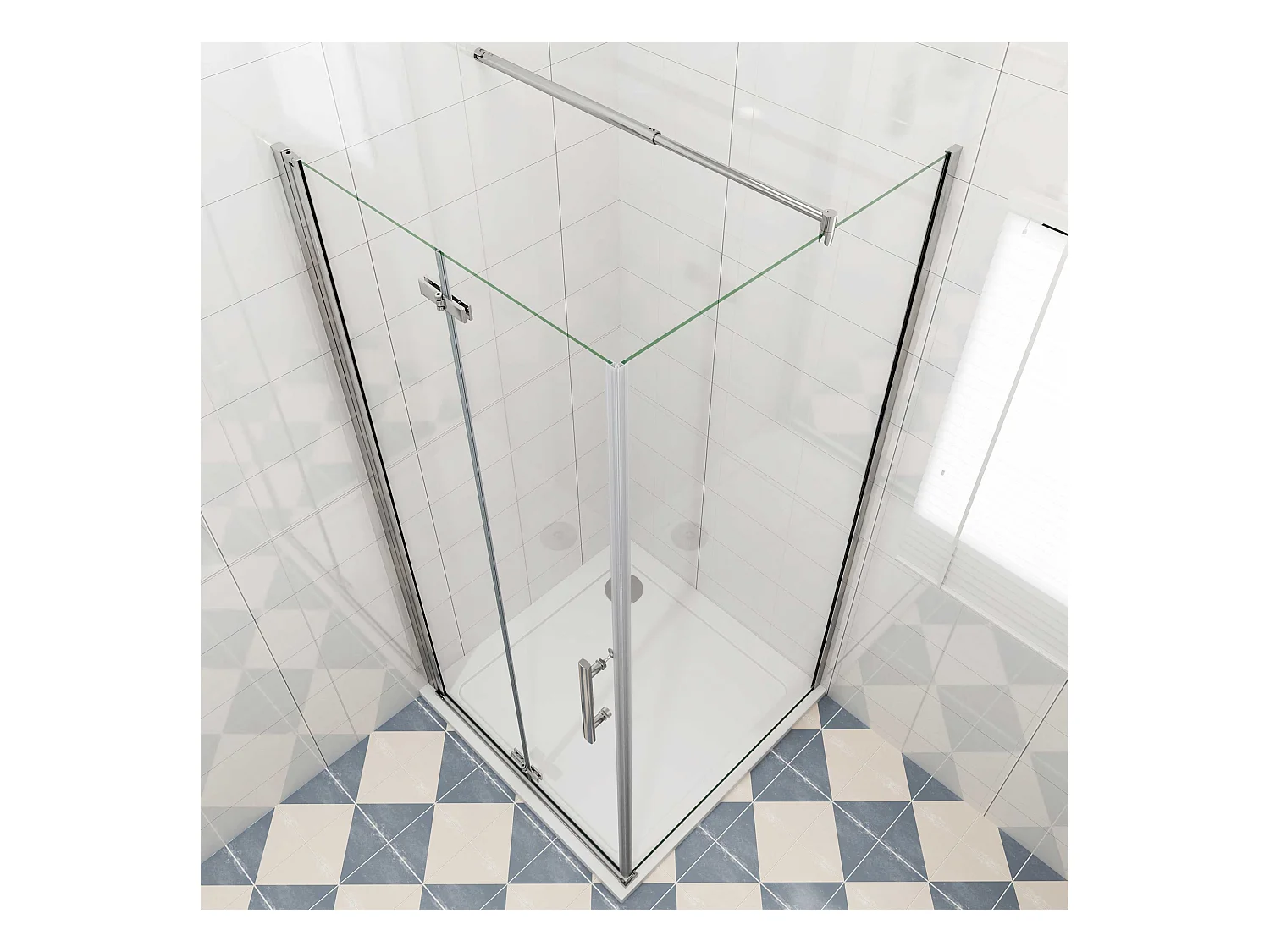 Douchecabine met vouwdeur en vaste zijwand ,NANO EasyClean veiligheidsglas,B:76xD:76x195cm,70-120cm Stabilisatiestang