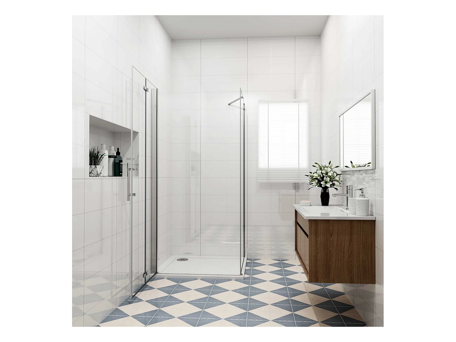 Douchecabine met vouwdeur en vaste zijwand ,NANO EasyClean veiligheidsglas,B:76xD:70x195cm,50cm Stabilisatiestang