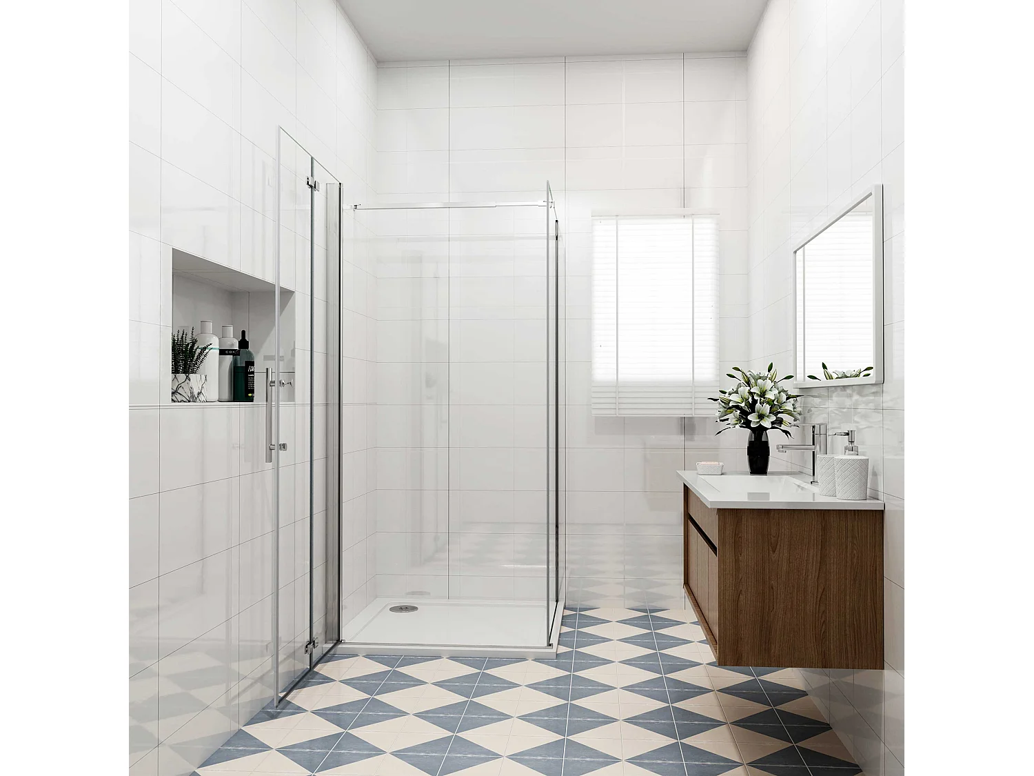 Douchecabine met vouwdeur en vaste zijwand ,NANO EasyClean veiligheidsglas,B:80xD:100x185cm,73-120cm Stabilisatiestang