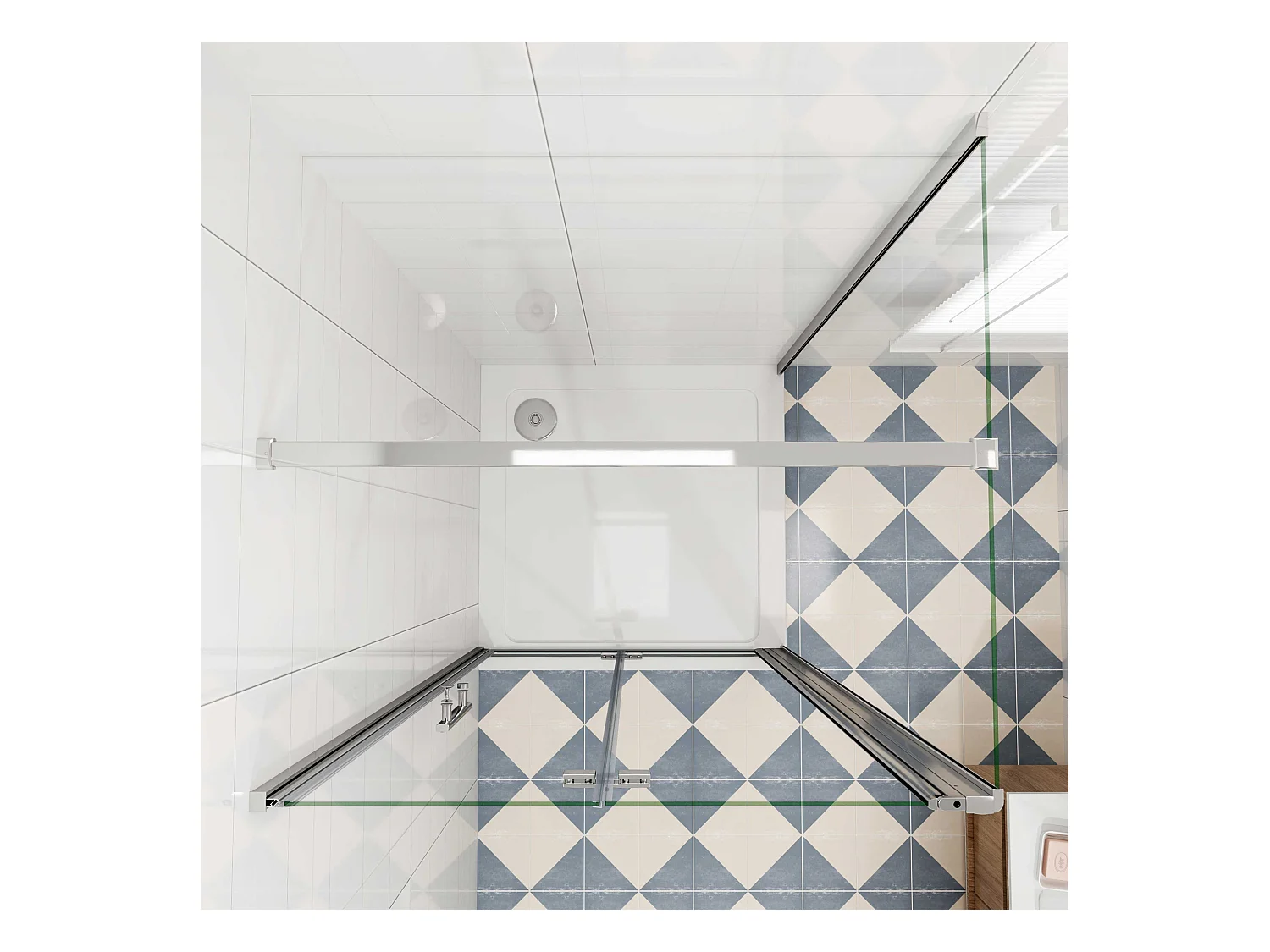 Douchecabine 100x90x195cm, draaideur+ vouwdeur (L-vorm),NANO EasyClean veiligheidsglas,N-vorm 140cm Stabilisatiestang