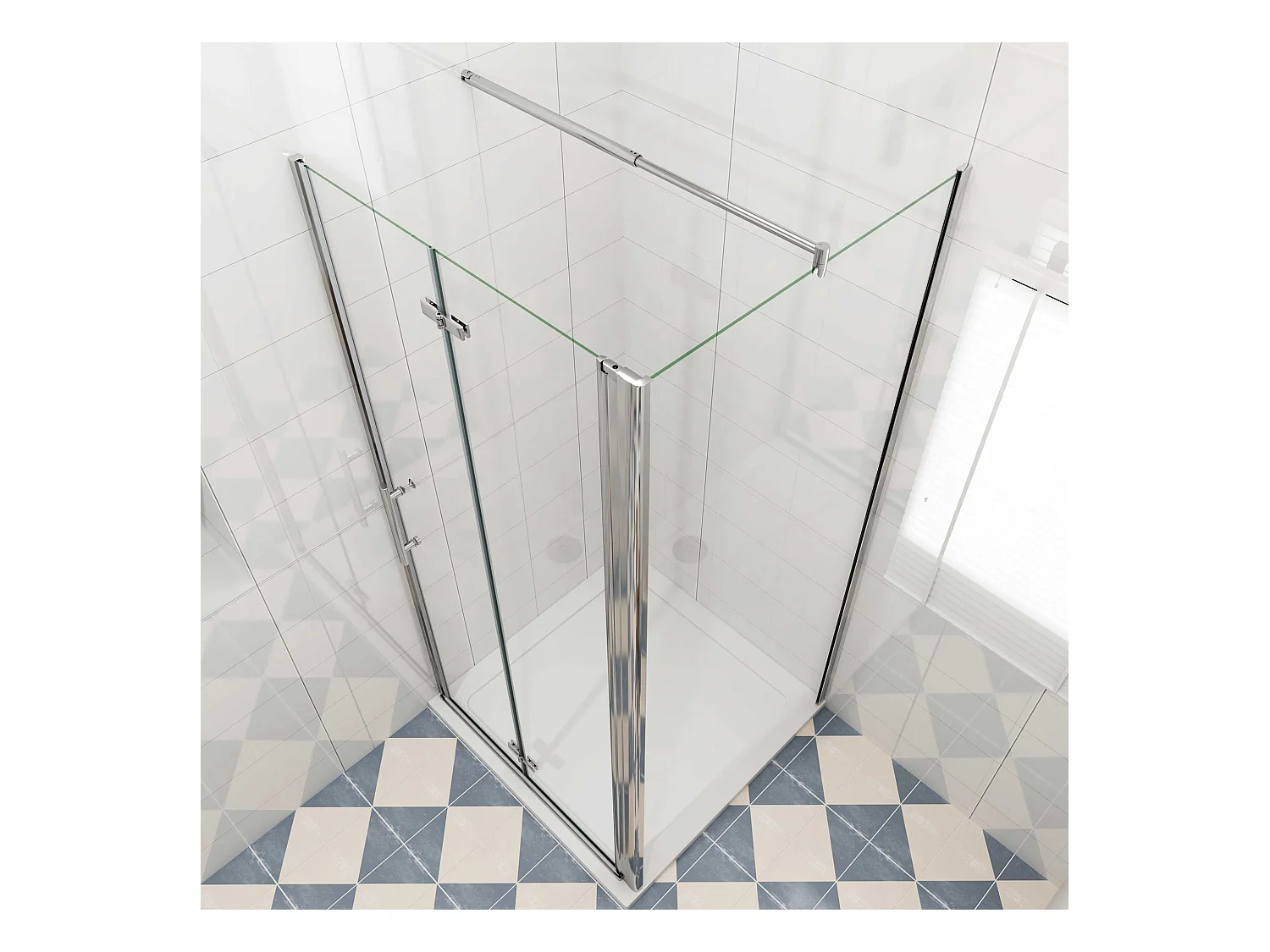 Douchecabine 80x90x195cm, draaideur+ vouwdeur (L-vorm),NANO EasyClean veiligheidsglas,stabilisatiestang 70-120cm
