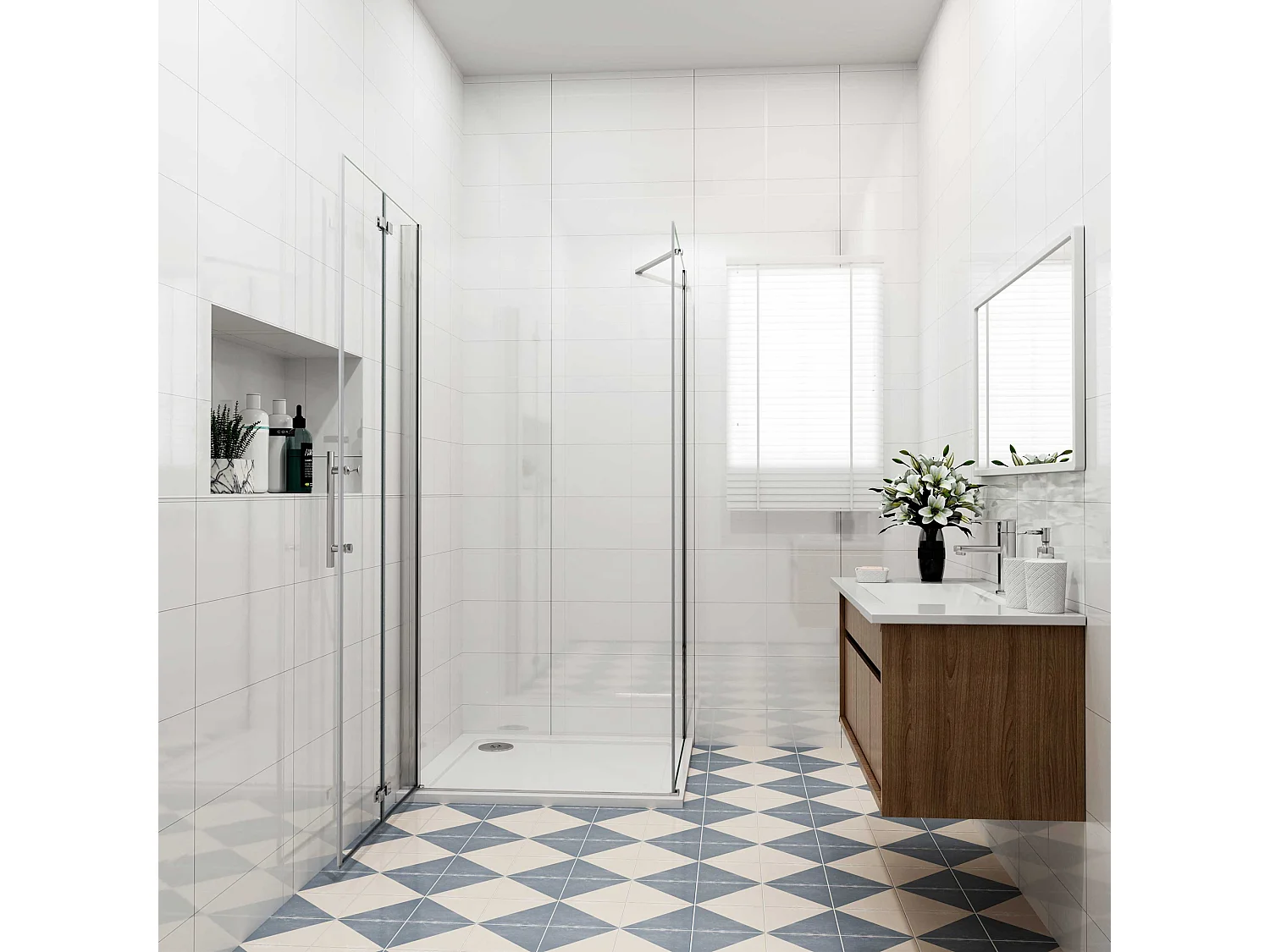 Douchecabine met vouwdeur en vaste zijwand ,NANO EasyClean veiligheidsglas,B:76xD:90x185cm,50cm Stabilisatiestang