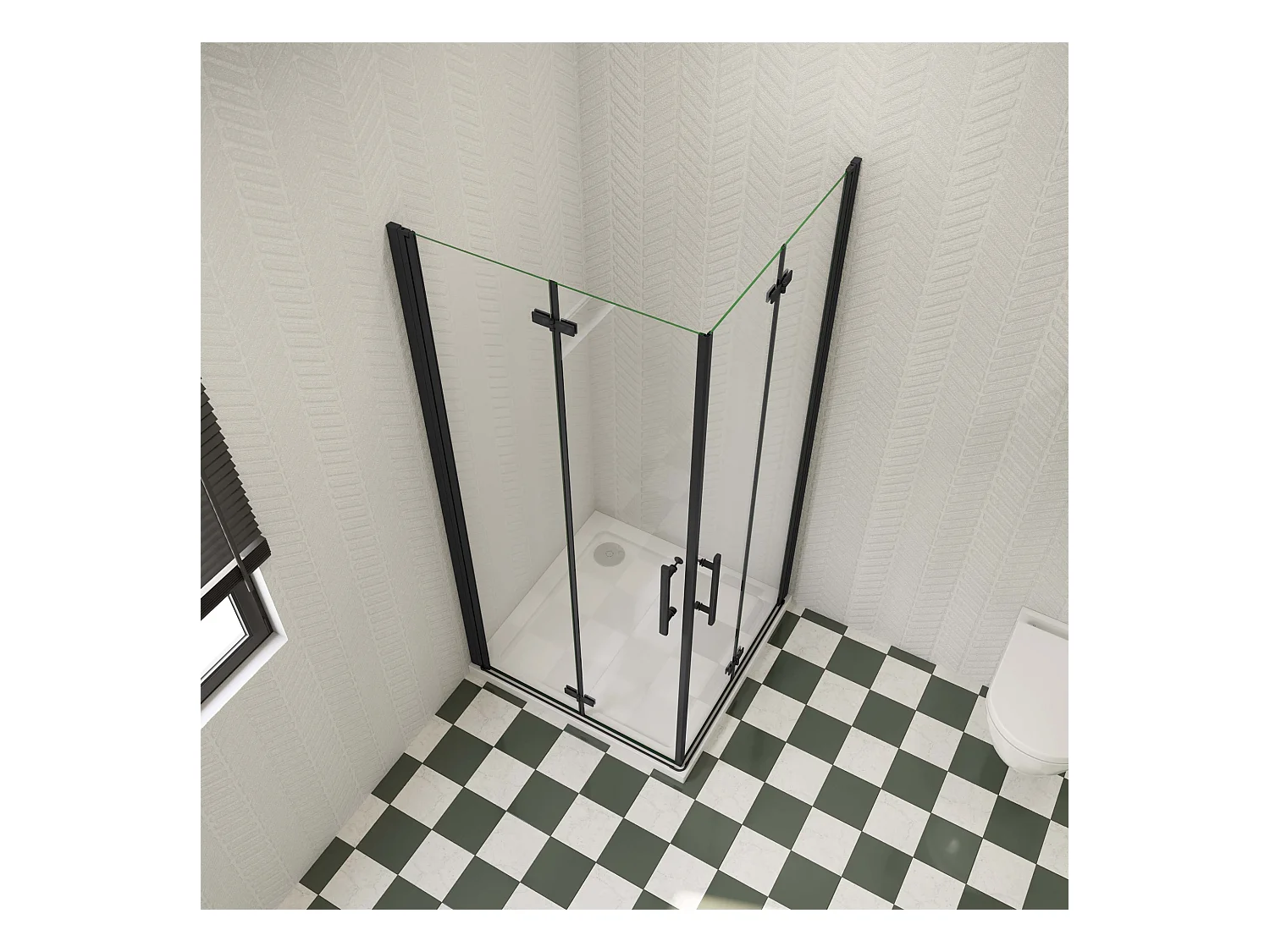 90x95x195cm Douchecabine Vierkant Hoekinstap Draaideur Antikalk Helder Glas Mat Zwart Profiel 6mm Veiligheidsglas Easy Clean