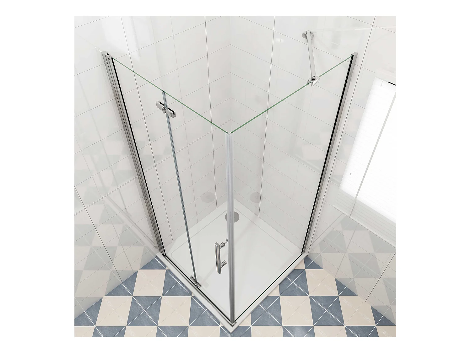 Douchecabine met vouwdeur en vaste zijwand ,NANO EasyClean veiligheidsglas,B:80xD:70x185cm,45cm Stabilisatiestang