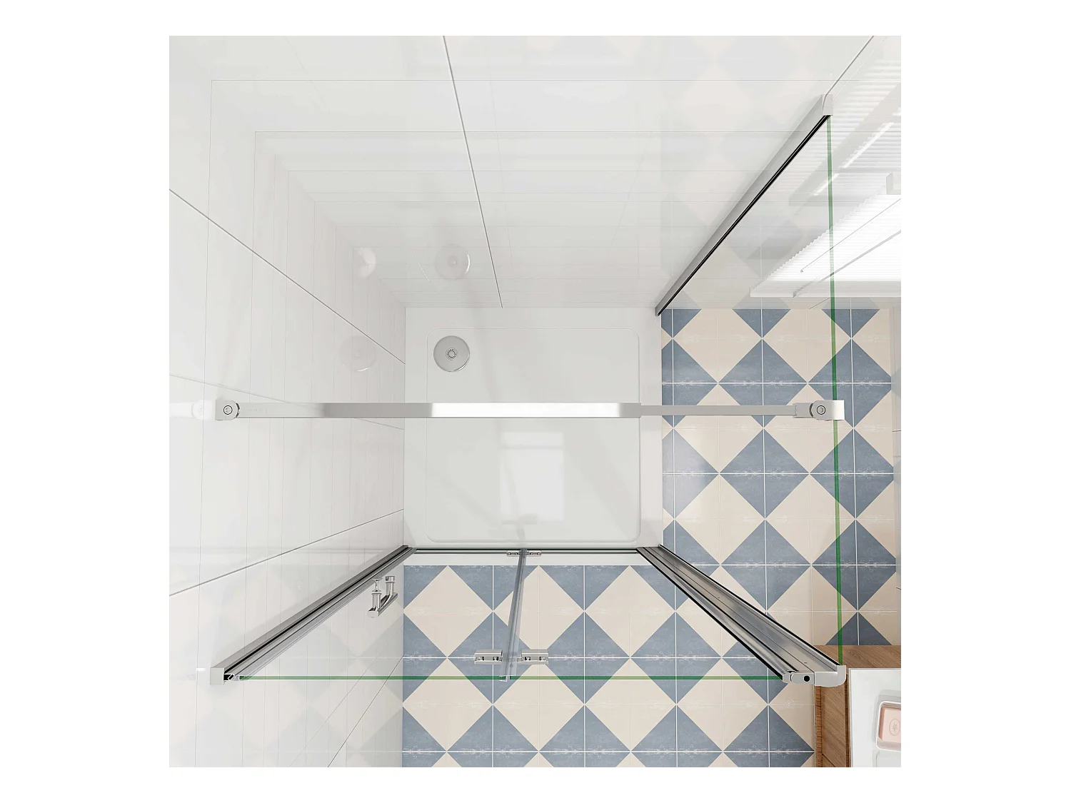 Douchecabine 70x80x195cm, draaideur+ vouwdeur (L-vorm),NANO EasyClean veiligheidsglas,stabilisatiestang 73-120cm