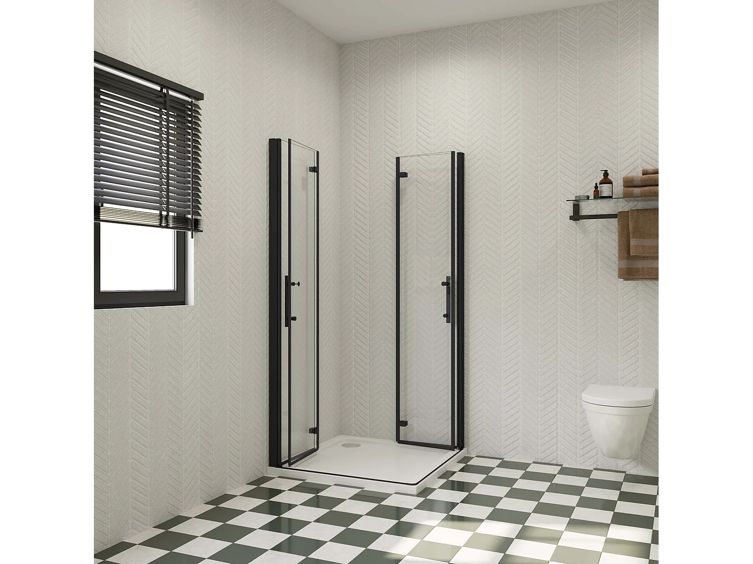 80x80x195cm Douchecabine Vierkant Hoekinstap Draaideur Antikalk Helder Glas Mat Zwart Profiel 6mm Veiligheidsglas Easy Clean