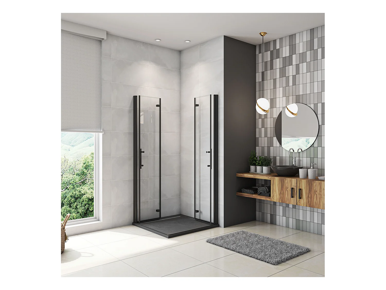 70x100x185cm Douchecabine Vierkant Hoekinstap Draaideur Antikalk Helder Glas Mat Zwart Profiel 6mm Veiligheidsglas Easy Clean