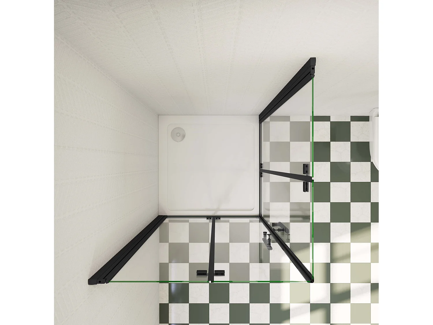 76x90x195cm Douchecabine Vierkant Hoekinstap Draaideur Antikalk Helder Glas Mat Zwart Profiel 6mm Veiligheidsglas Easy Clean