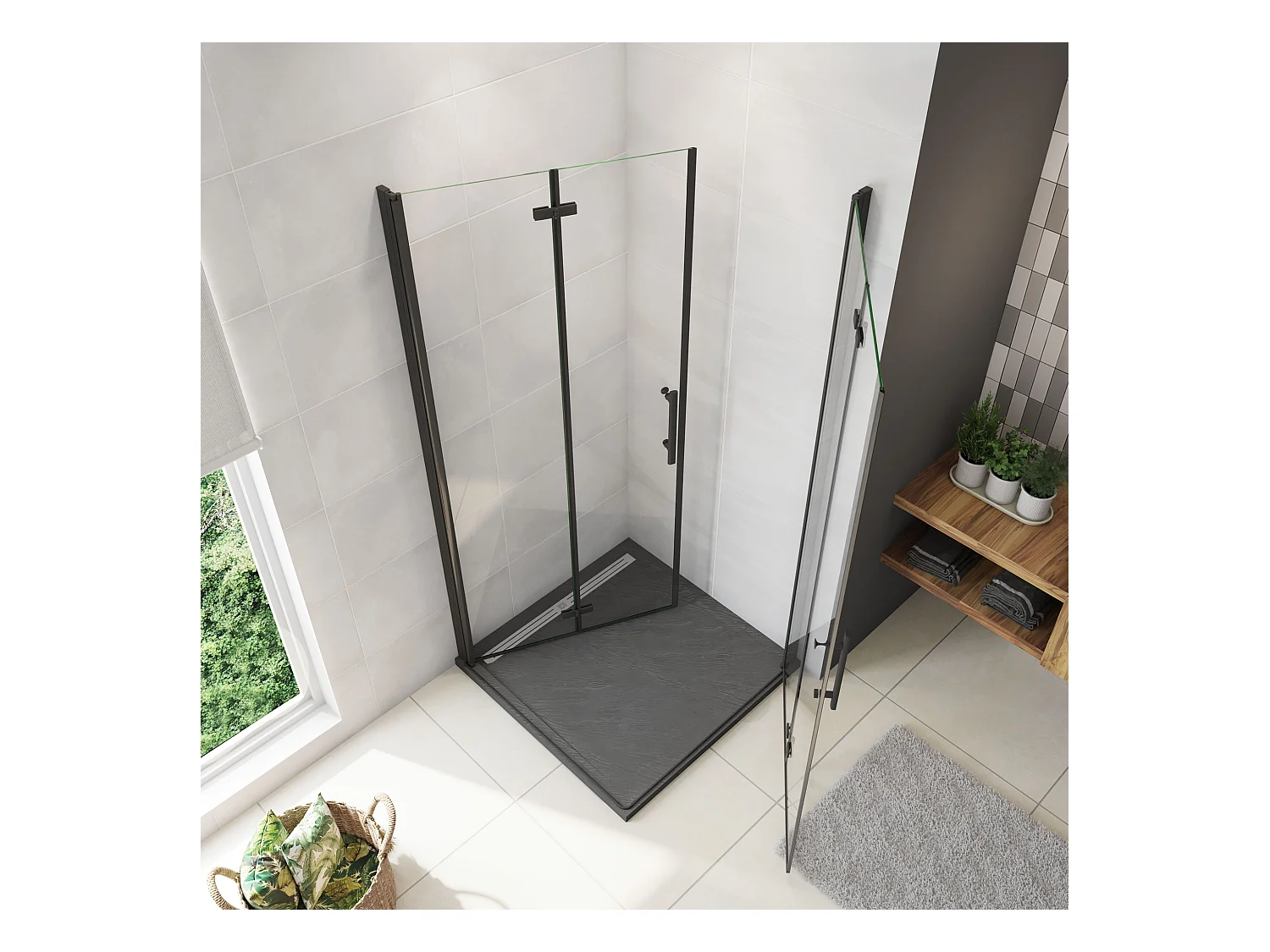 80x100x185cm Douchecabine Vierkant Hoekinstap Draaideur Antikalk Helder Glas Mat Zwart Profiel 6mm Veiligheidsglas Easy Clean