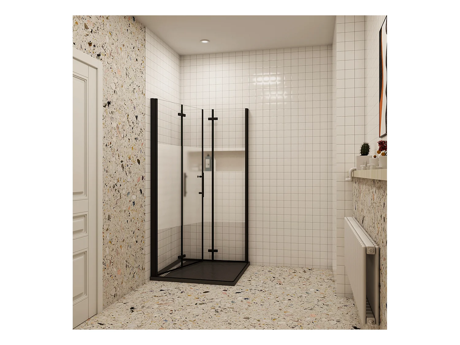 110x110x195cm Douchecabine Vierkant Hoekinstap Draaideur Antikalk Helder Glas Mat Zwart Profiel 6mm Veiligheidsglas Easy Clean,ondoorzichtige matte middenstrook