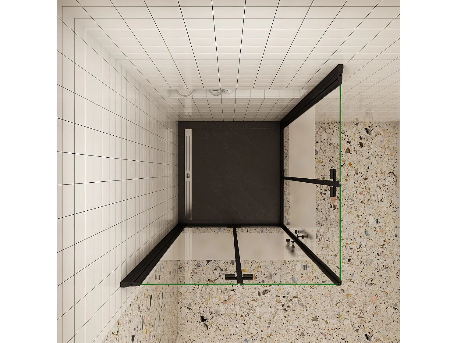 110x110x195cm Douchecabine Vierkant Hoekinstap Draaideur Antikalk Helder Glas Mat Zwart Profiel 6mm Veiligheidsglas Easy Clean,ondoorzichtige matte middenstrook