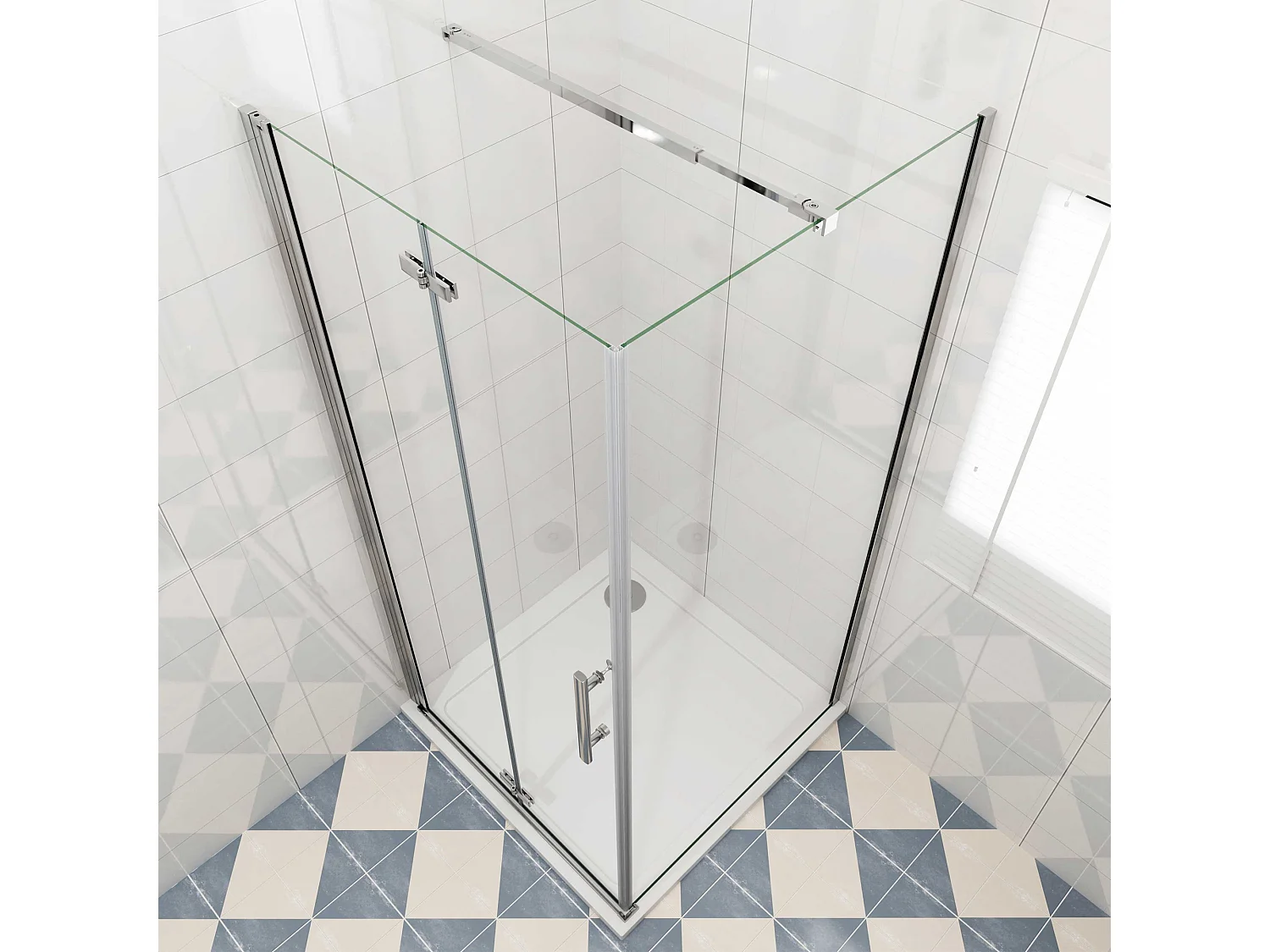 Douchecabine met vouwdeur en vaste zijwand ,NANO EasyClean veiligheidsglas,B:76xD:76x195cm,73-120cm Stabilisatiestang