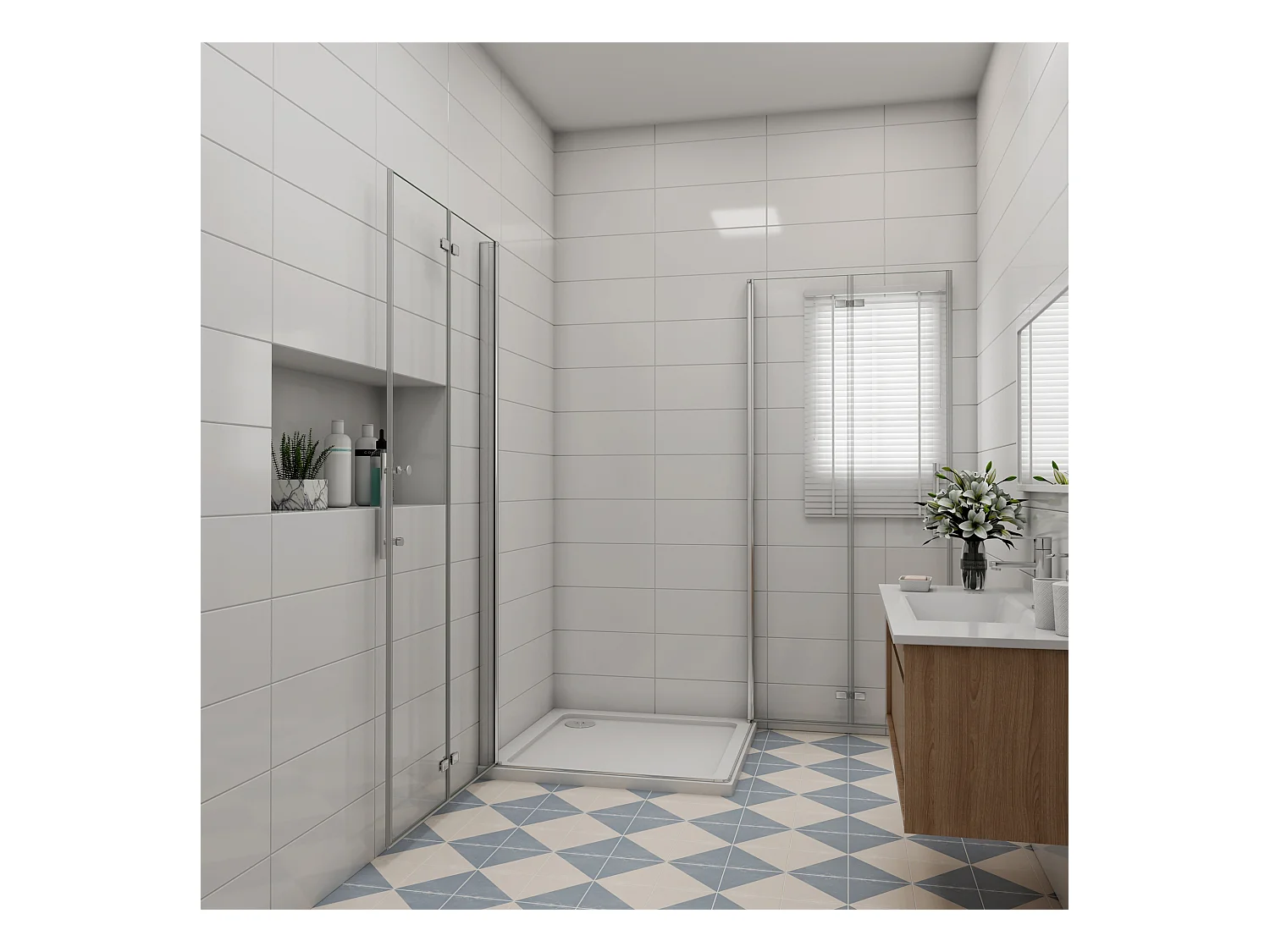 Vierkante douchecabine 70x120x185cm,dubbele vouwdeur,hoek instap,12mm veiligheidsglas nano coating