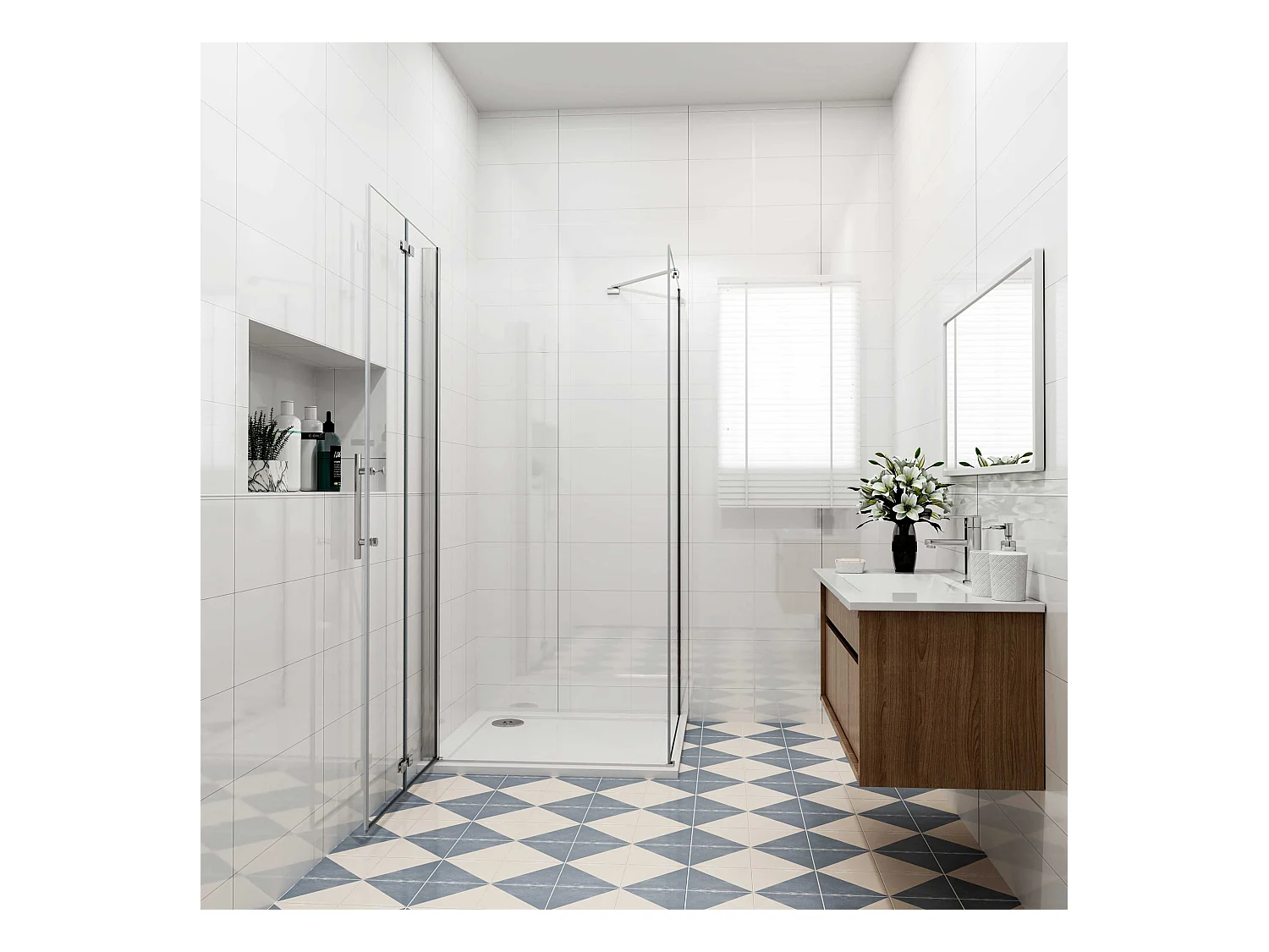 Douchecabine met vouwdeur en vaste zijwand ,NANO EasyClean veiligheidsglas,B:100xD:70x195cm,45cm Stabilisatiestang