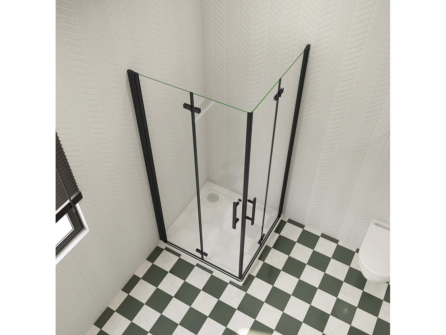 85x90x195cm Douchecabine Vierkant Hoekinstap Draaideur Antikalk Helder Glas Mat Zwart Profiel 6mm Veiligheidsglas Easy Clean