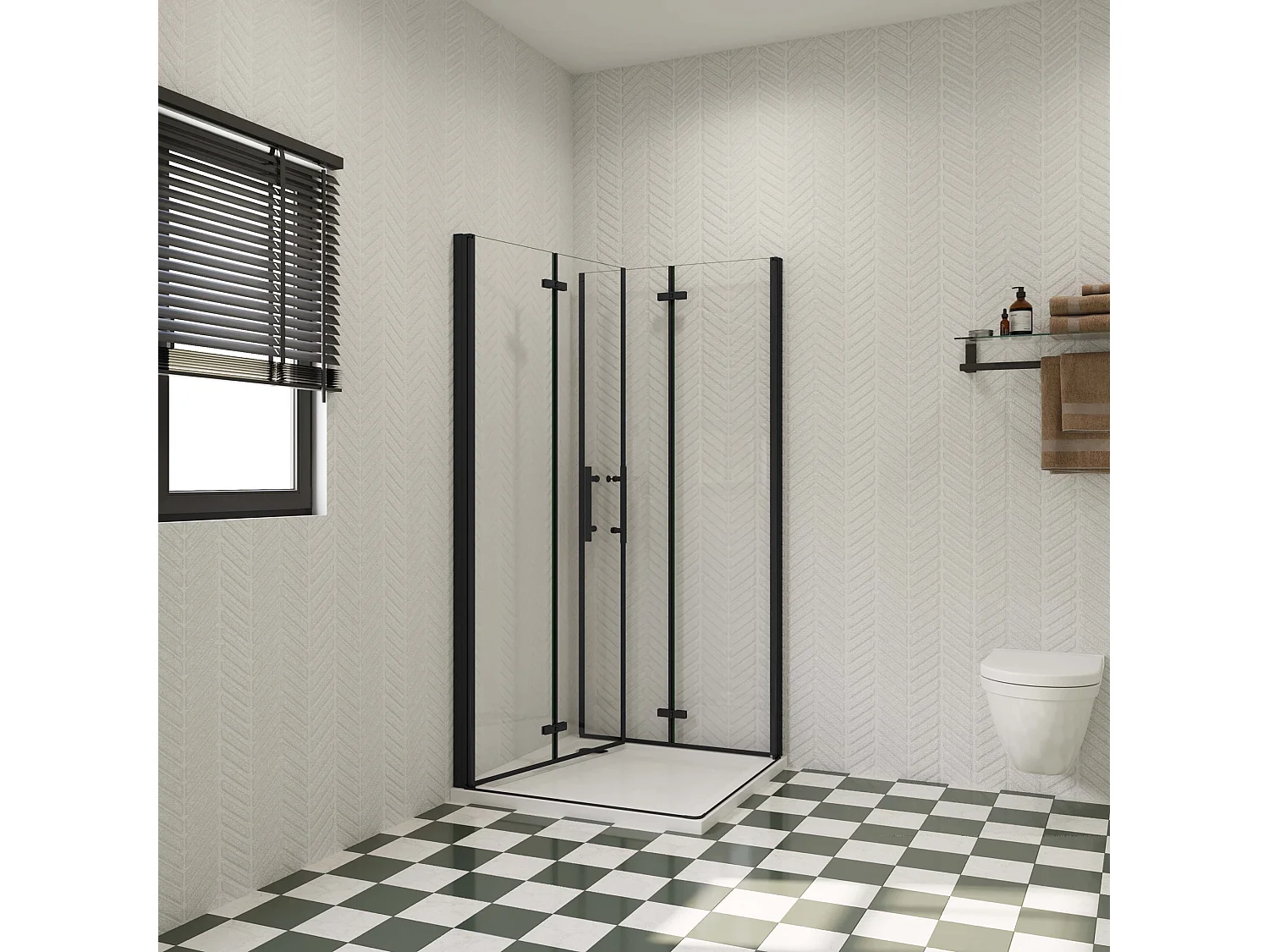 90x110x195cm Douchecabine Vierkant Hoekinstap Draaideur Antikalk Helder Glas Mat Zwart Profiel 6mm Veiligheidsglas Easy Clean