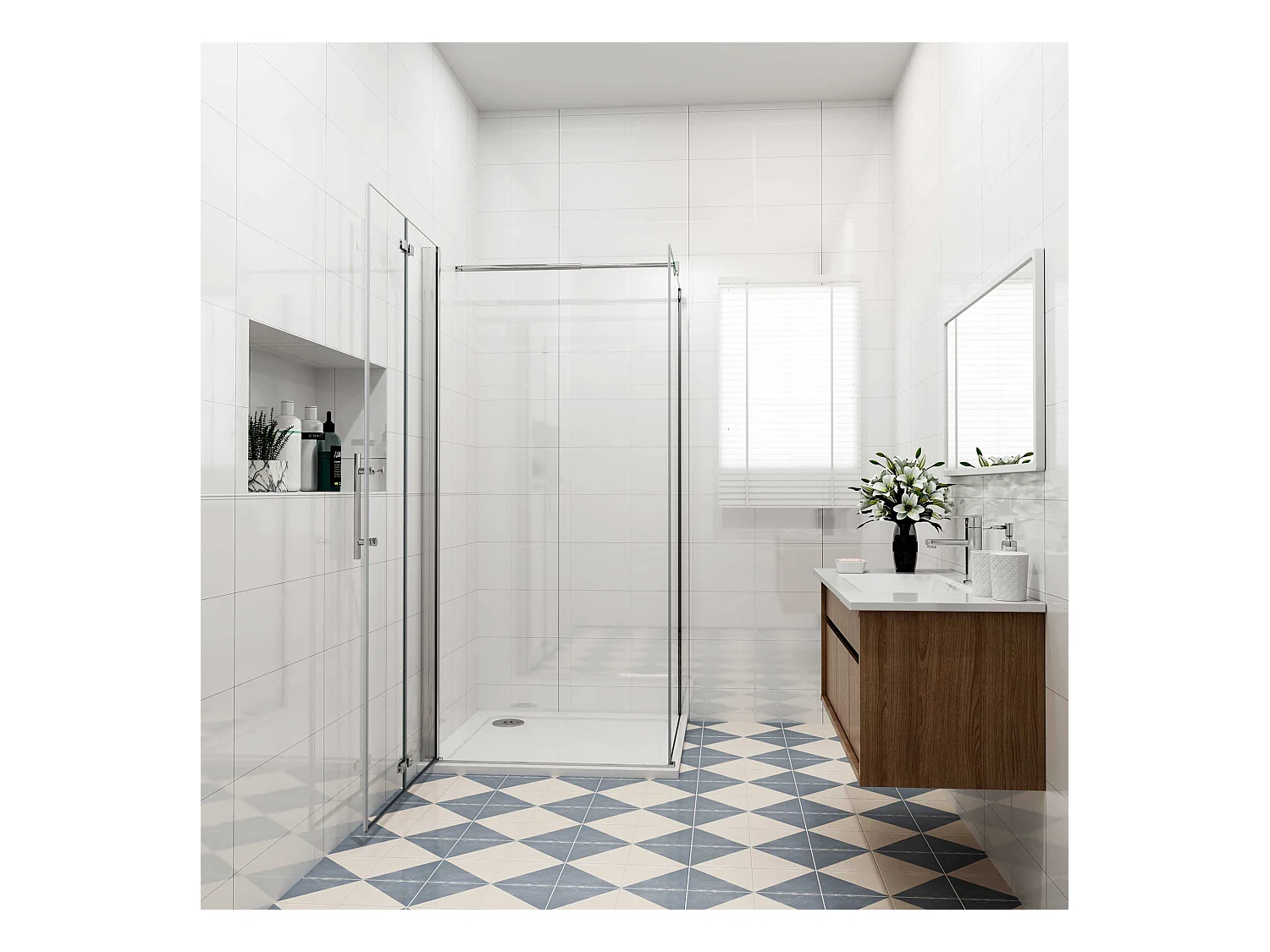 Douchecabine met vouwdeur en vaste zijwand ,NANO EasyClean veiligheidsglas,B:100xD:70x185cm,70-120cm Stabilisatiestang