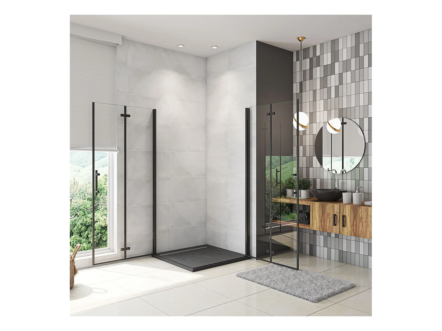 100x110x185cm Douchecabine Vierkant Hoekinstap Draaideur Antikalk Helder Glas Mat Zwart Profiel 6mm Veiligheidsglas Easy Clean