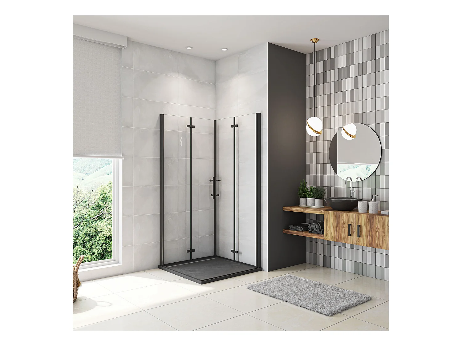 80x80x185cm Douchecabine Vierkant Hoekinstap Draaideur Antikalk Helder Glas Mat Zwart Profiel 6mm Veiligheidsglas Easy Clean