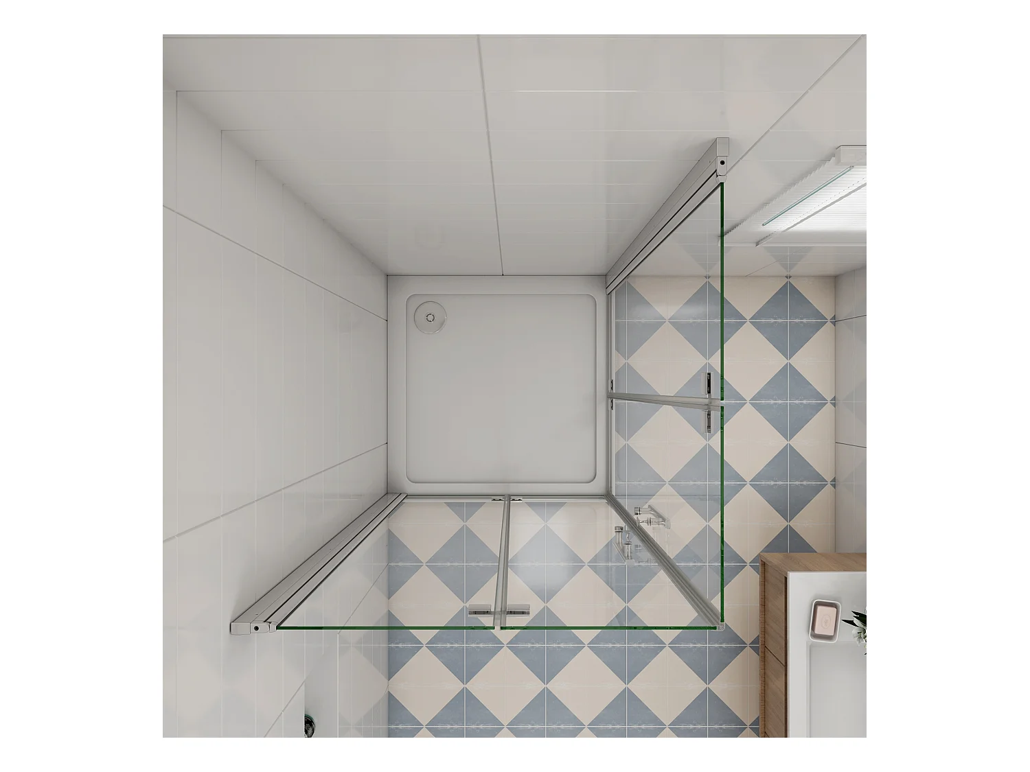 Vierkante douchecabine 70x110x185cm,dubbele vouwdeur,hoek instap,11mm veiligheidsglas nano coating