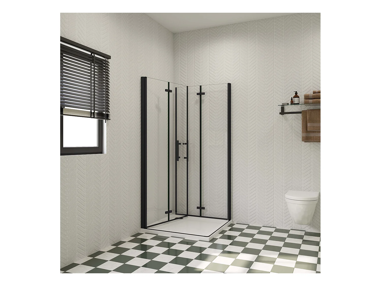 80x85x195cm Douchecabine Vierkant Hoekinstap Draaideur Antikalk Helder Glas Mat Zwart Profiel 6mm Veiligheidsglas Easy Clean