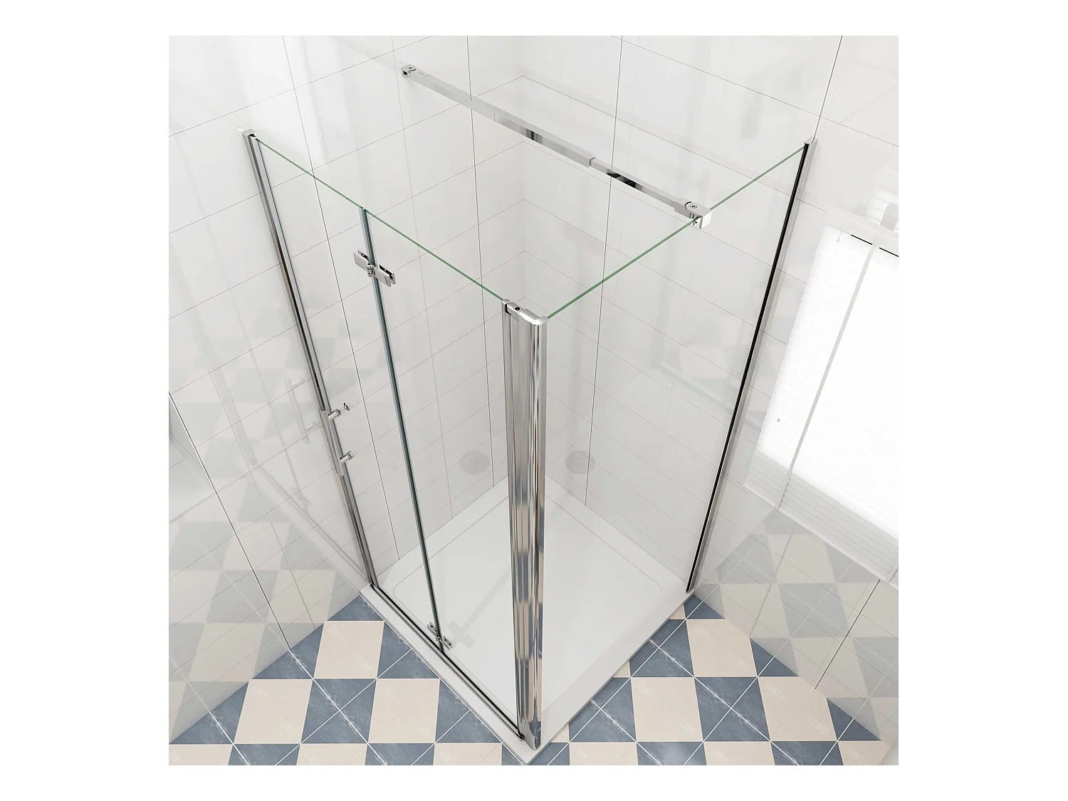 Douchecabine 70x90x195cm, draaideur+ vouwdeur (L-vorm),NANO EasyClean veiligheidsglas,stabilisatiestang 73-120cm