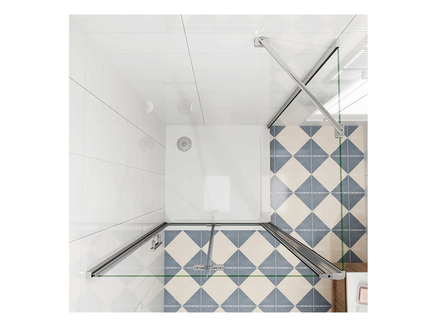 B:120xD:80x185cm,Douchecabine met vouwdeur en vaste zijwand ,NANO EasyClean veiligheidsglas,45cm Stabilisatiestang