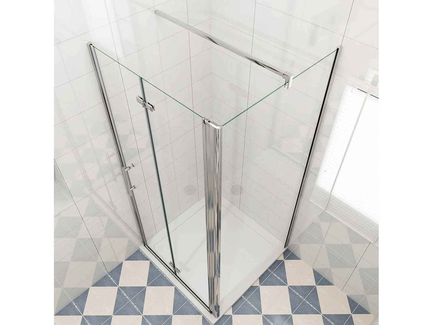 B:70xD:80x185cm,Douchecabine met vouwdeur en vaste zijwand ,NANO EasyClean veiligheidsglas,F-vorm 90 cm Stabilisatiestang