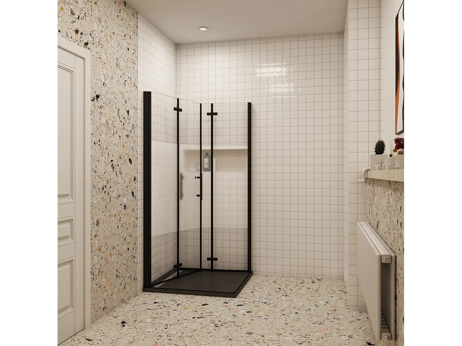 70x110x195cm Douchecabine Vierkant Hoekinstap Draaideur Antikalk Helder Glas Mat Zwart Profiel 6mm Veiligheidsglas Easy Clean,ondoorzichtige matte middenstrook