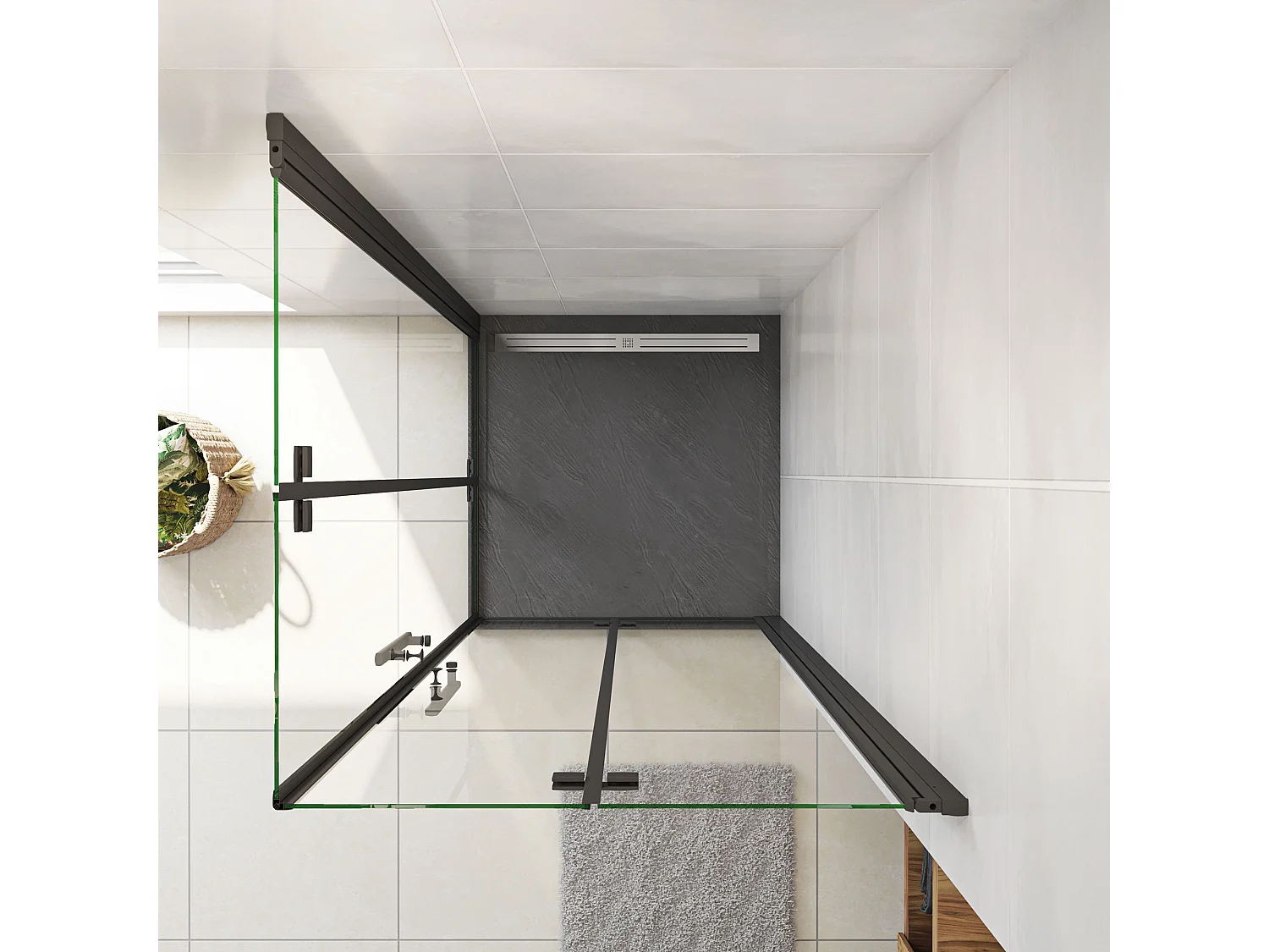 76x120x185cm Douchecabine Vierkant Hoekinstap Draaideur Antikalk Helder Glas Mat Zwart Profiel 6mm Veiligheidsglas Easy Clean