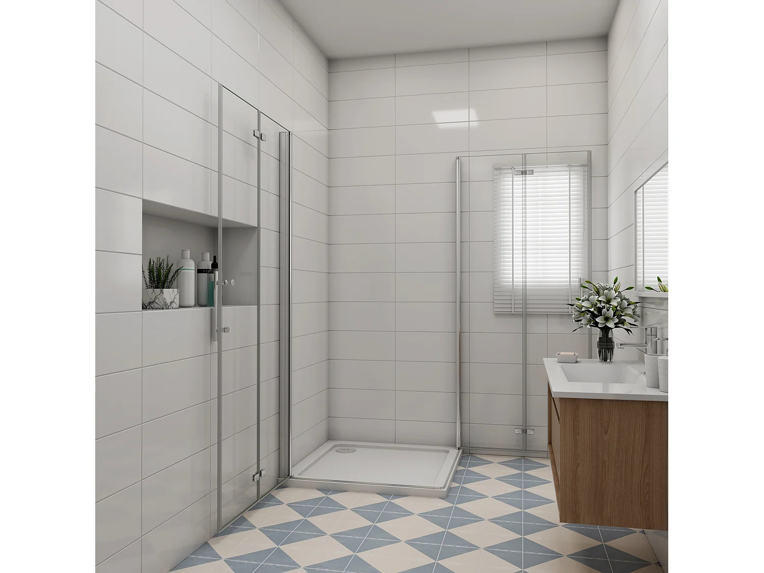 Vierkante douchecabine 70x70x185cm,dubbele vouwdeur,hoek instap,6mm veiligheidsglas nano coating