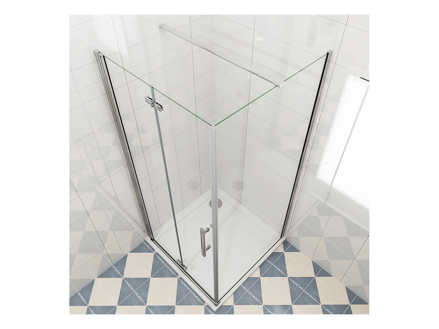 Douchecabine met vouwdeur en vaste zijwand ,NANO EasyClean veiligheidsglas,B:100xD:70x195cm,N-vorm 140cm Stabilisatiestang