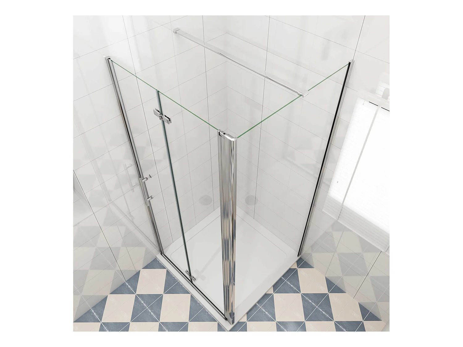 Douchecabine 90x70x195cm, draaideur+ vouwdeur (L-vorm),NANO EasyClean veiligheidsglas,N-vorm 90cm Stabilisatiestang