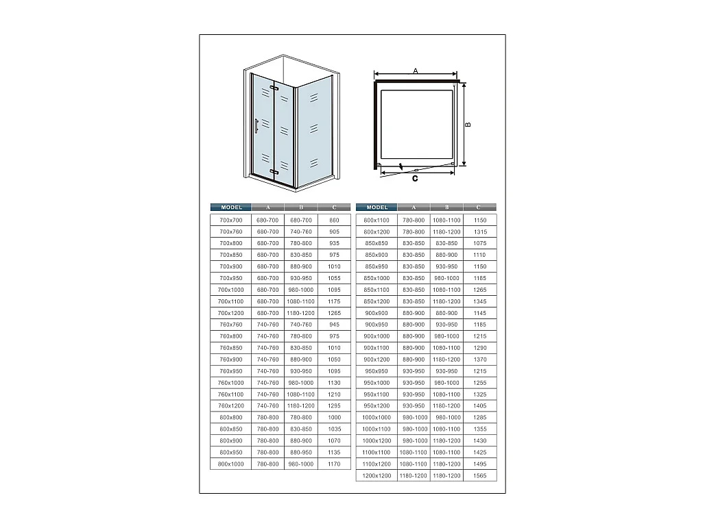 B:110xD:90x185cm,Douchecabine met vouwdeur en vaste zijwand ,NANO EasyClean veiligheidsglas,N-vorm 140cm Stabilisatiestang