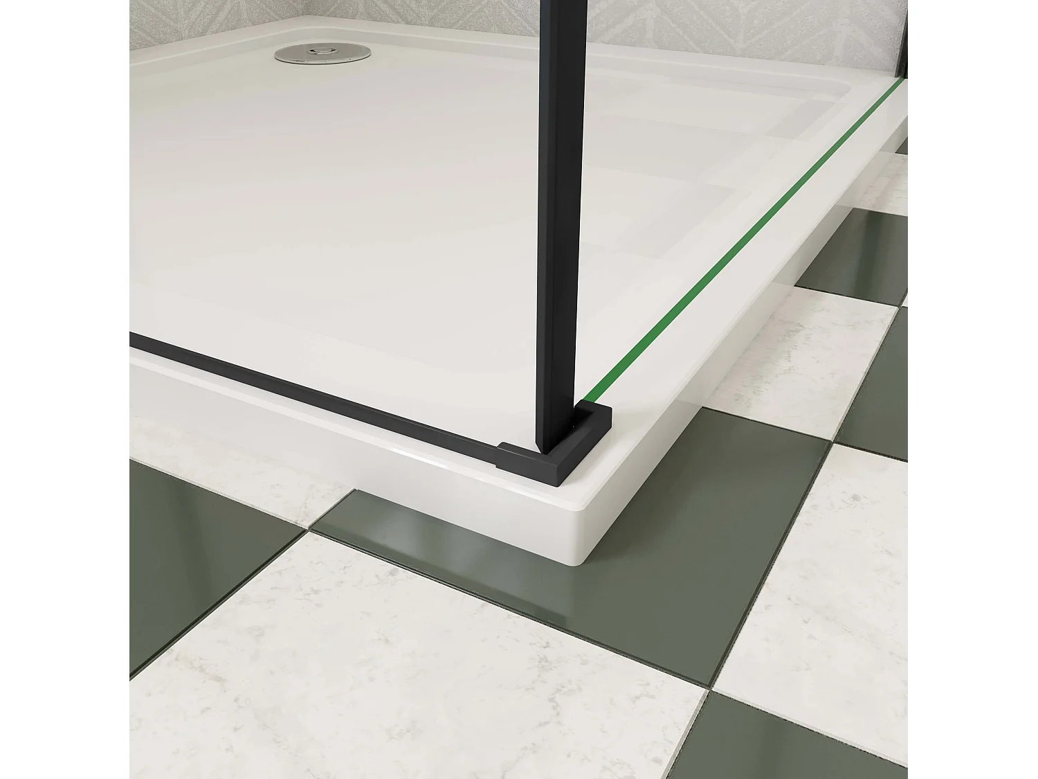 85x80x195cm douchecabine met inklapbare vouwdeur en vaste zijwand, 6mm helder EasyClean veiligheidsglas,mat zwarte aluminium frame, stabilisatiestang 50 cm