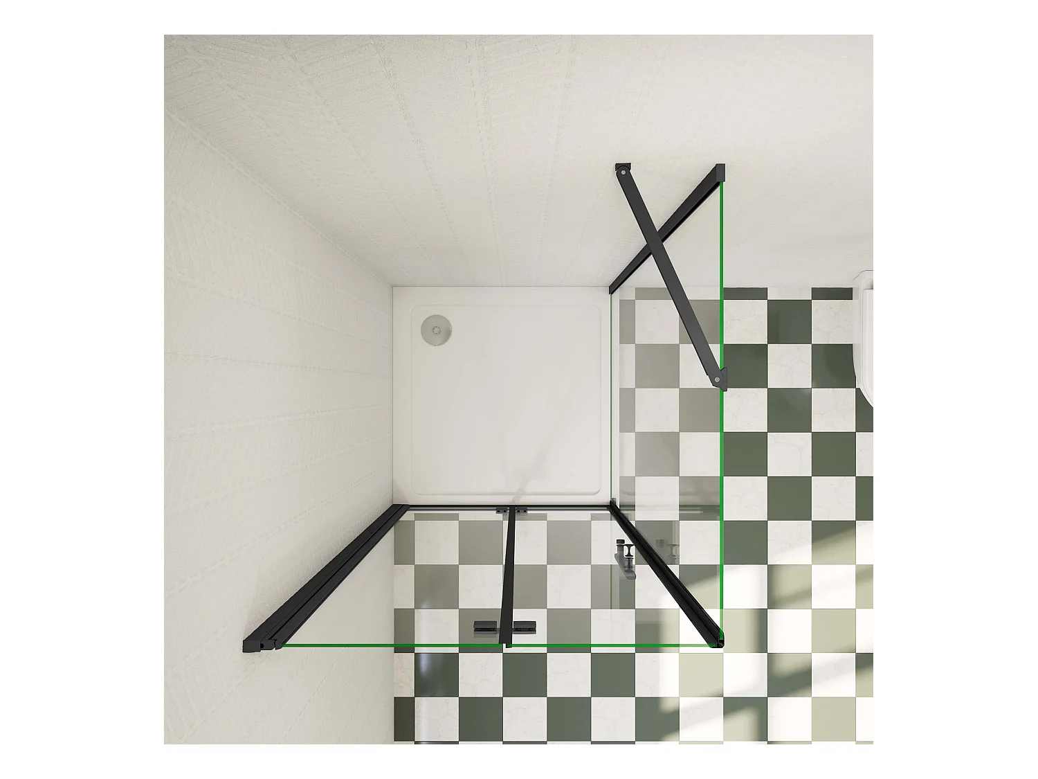 110x80x195cm douchecabine met inklapbare vouwdeur en vaste zijwand, 6mm helder EasyClean veiligheidsglas,mat zwarte aluminium frame, stabilisatiestang 50 cm