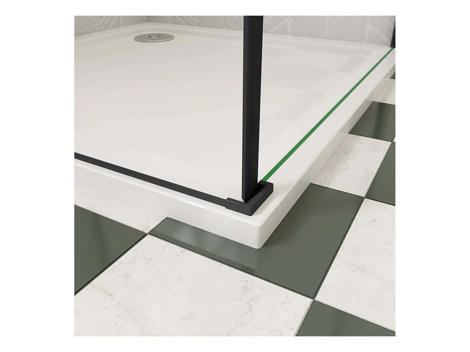 70x80x195cm douchecabine met inklapbare vouwdeur en vaste zijwand, 6mm helder EasyClean veiligheidsglas,mat zwarte aluminium frame, stabilisatiestang 50 cm