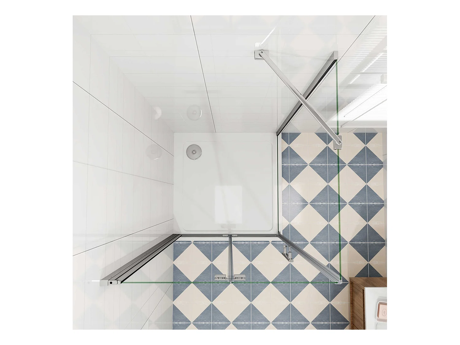 Douchecabine met vouwdeur en vaste zijwand ,NANO EasyClean veiligheidsglas,B:90xD:70x185cm,45cm Stabilisatiestang