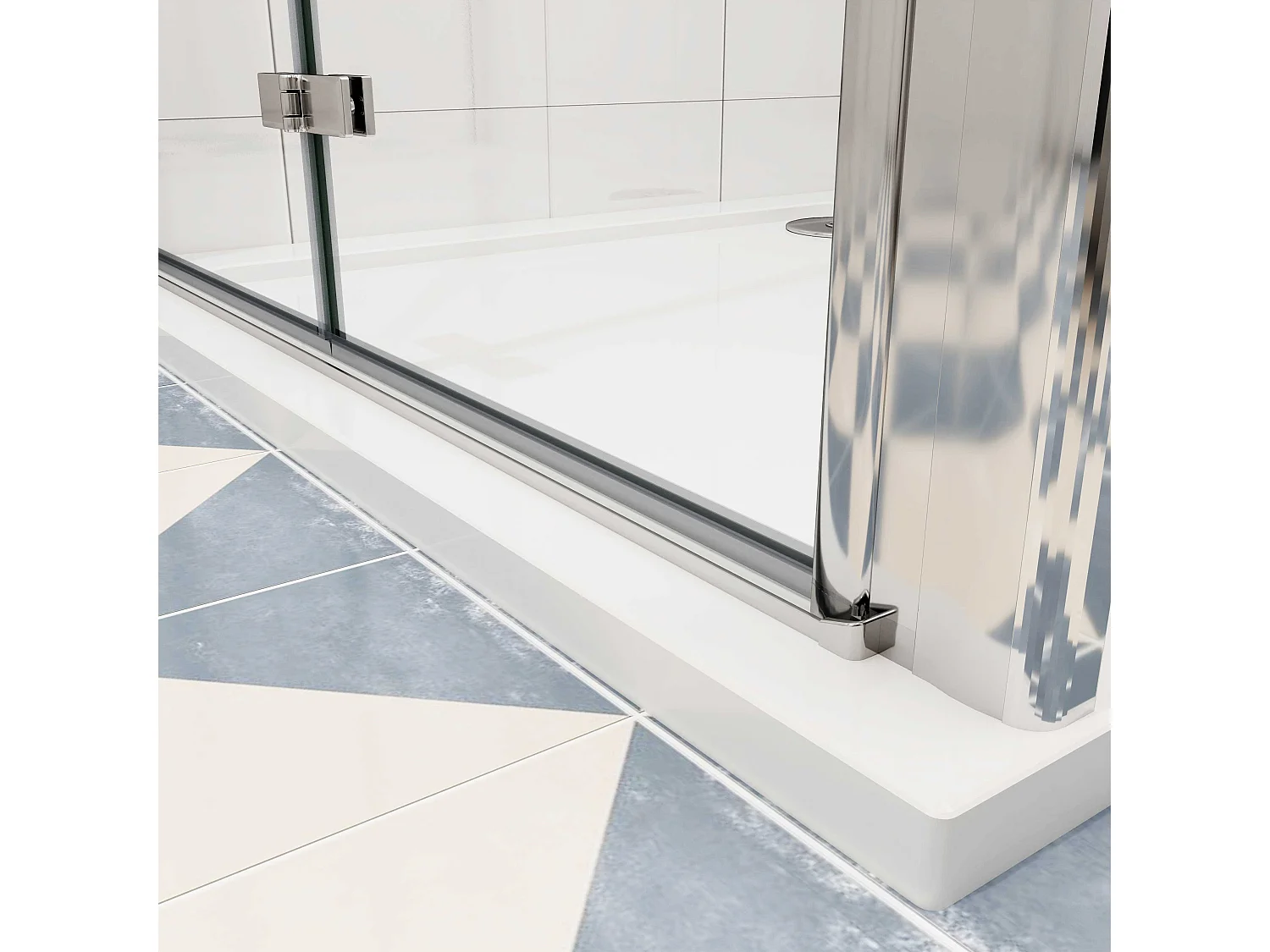 B:90xD:70x185cm,Douchecabine met vouwdeur en vaste zijwand ,NANO EasyClean veiligheidsglas,50cm Stabilisatiestang