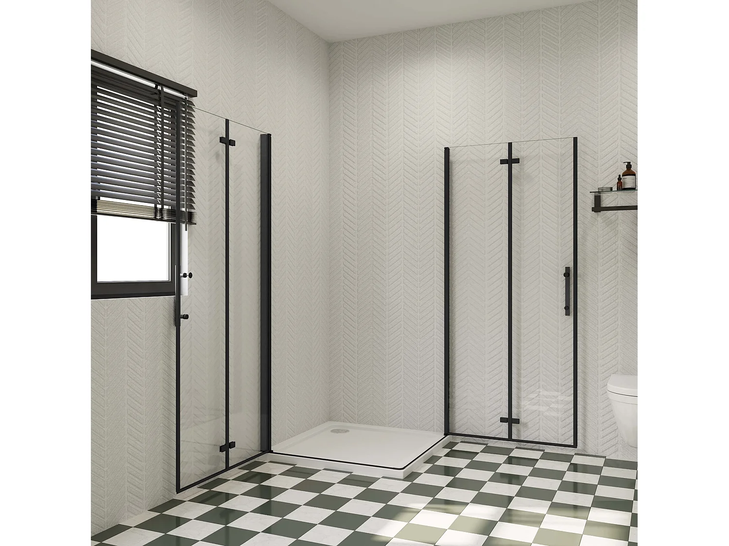 76x85x195cm Douchecabine Vierkant Hoekinstap Draaideur Antikalk Helder Glas Mat Zwart Profiel 6mm Veiligheidsglas Easy Clean