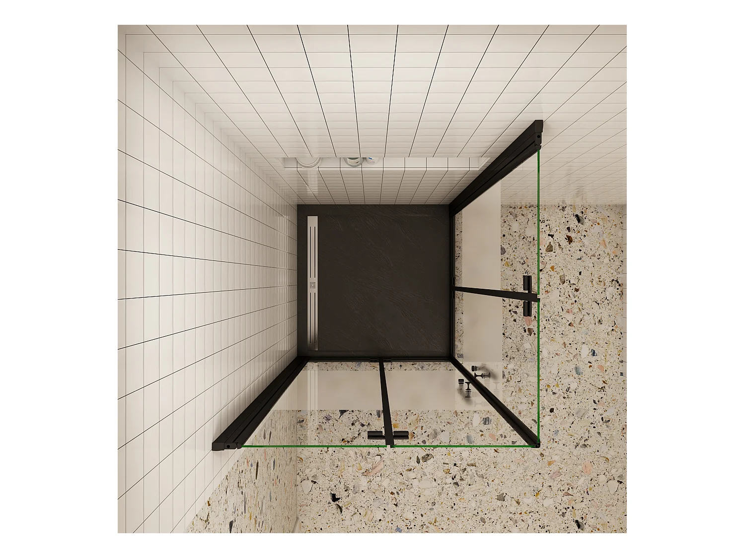 70x100x195cm Douchecabine Vierkant Hoekinstap Draaideur Antikalk Helder Glas Mat Zwart Profiel 6mm Veiligheidsglas Easy Clean,ondoorzichtige matte middenstrook