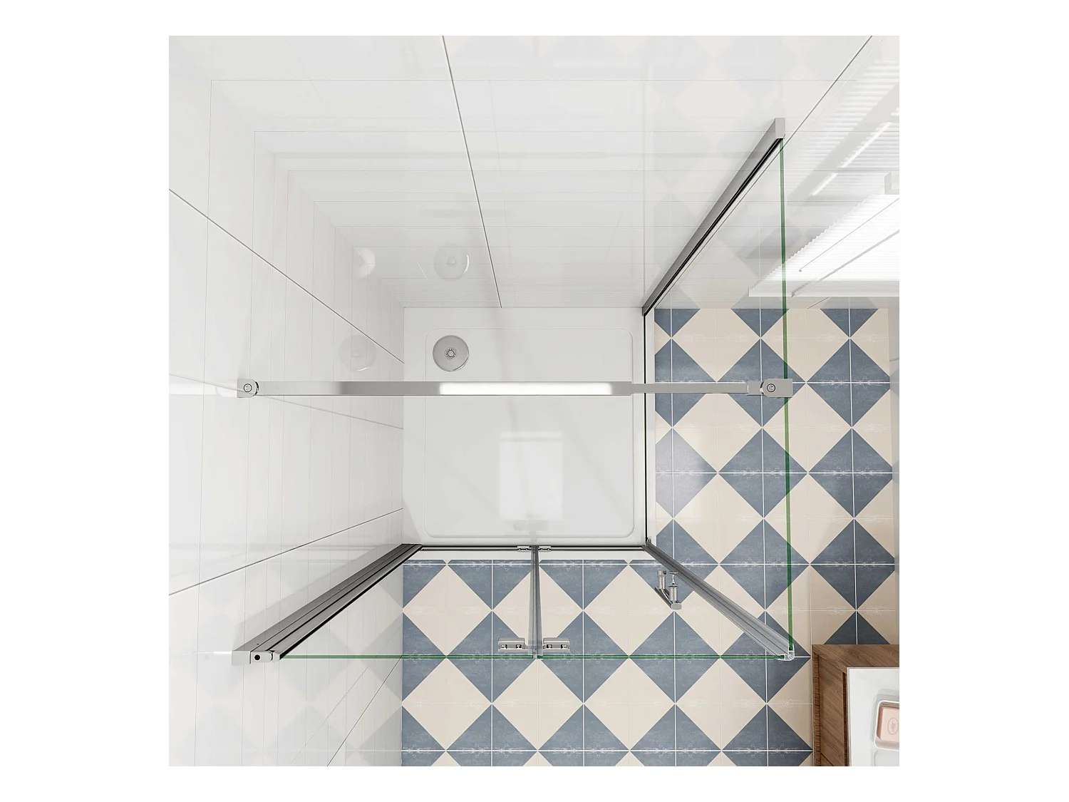 Douchecabine met vouwdeur en vaste zijwand ,NANO EasyClean veiligheidsglas,B:110xD:80x185cm,73-120cm Stabilisatiestang