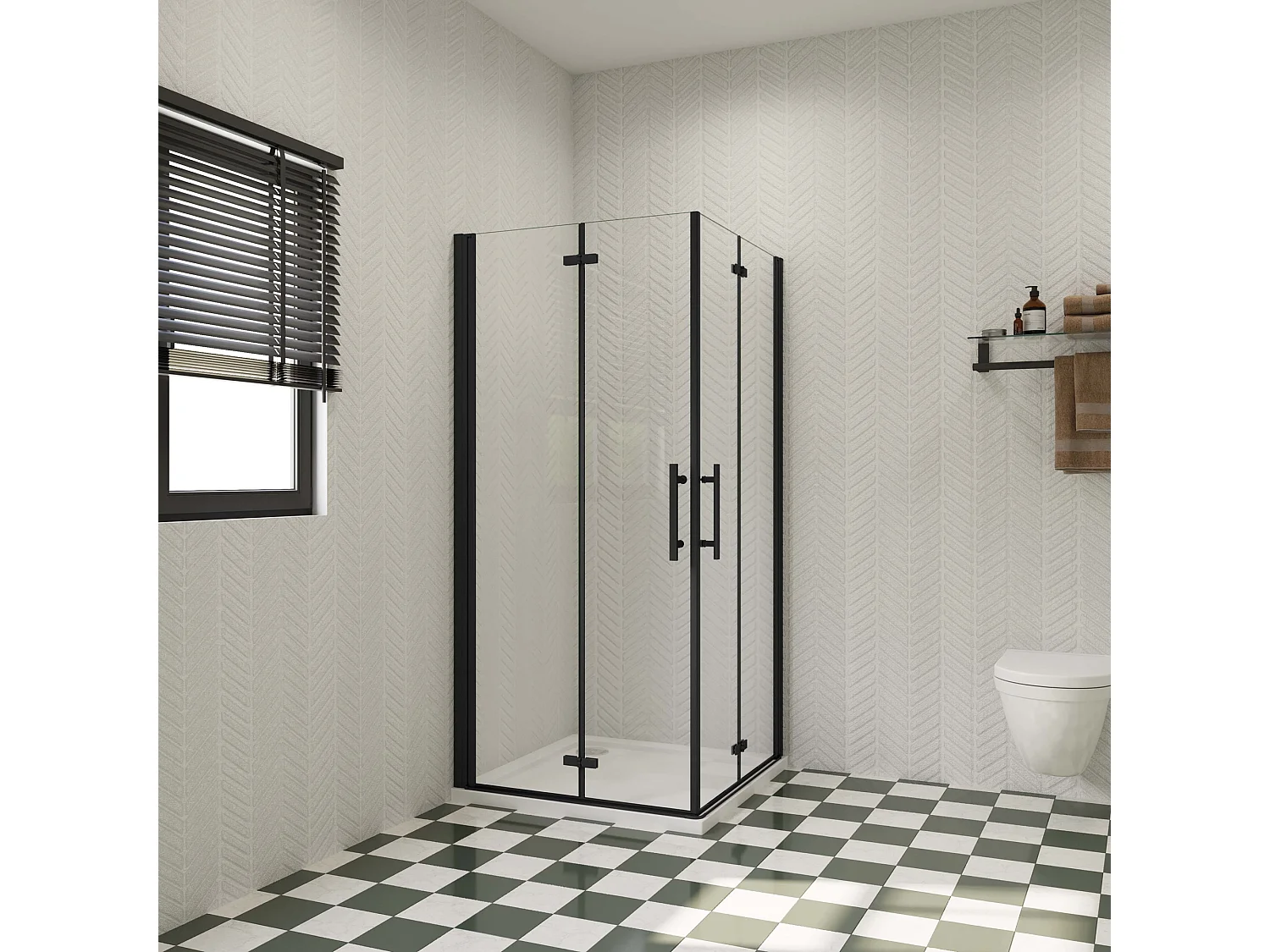 76x110x195cm Douchecabine Vierkant Hoekinstap Draaideur Antikalk Helder Glas Mat Zwart Profiel 6mm Veiligheidsglas Easy Clean