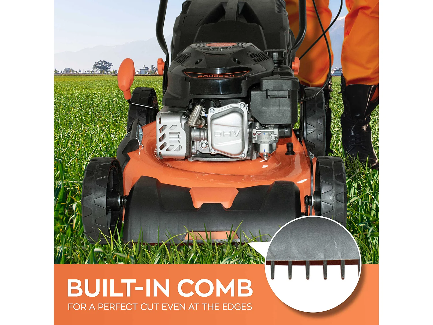 Jukut 170 - Cortador de relva de tração Motor a gasolina a 4 tempos 170cc 3.5HP Corte 30-80 mm com função Mulching Preto