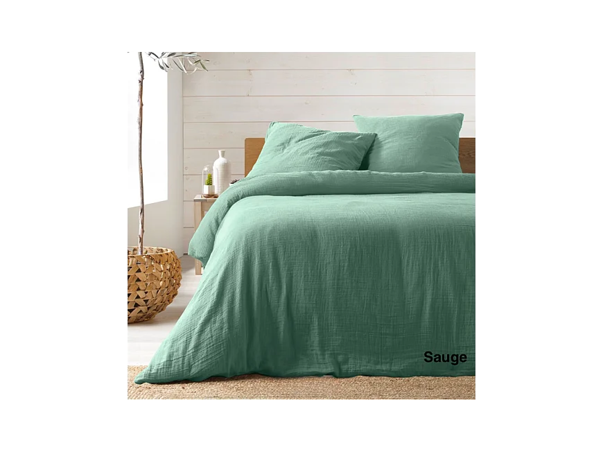 Jogo de Cama em Musselina de Algodão "Angelia" 240x220cm Sálvia - Suave e Respirável