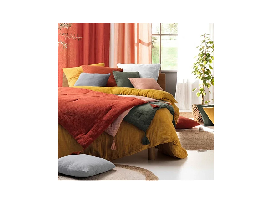 Jogo de Cama em Musselina de Algodão "Angelia" 240x220cm Sálvia - Suave e Respirável