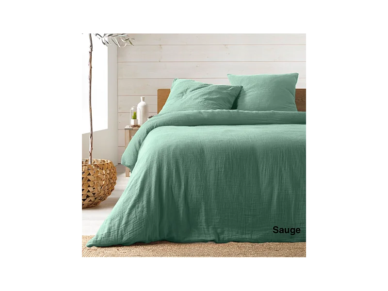 Jogo de Cama em Musselina de Algodão "Angelia" 240x220cm Sálvia - Suave e Respirável