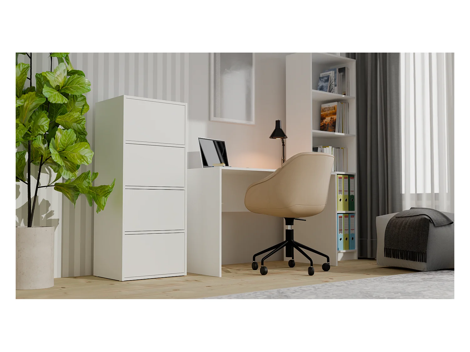 ALMA - Commode 4 portes pour chambre 50x119x40cm - Blanc